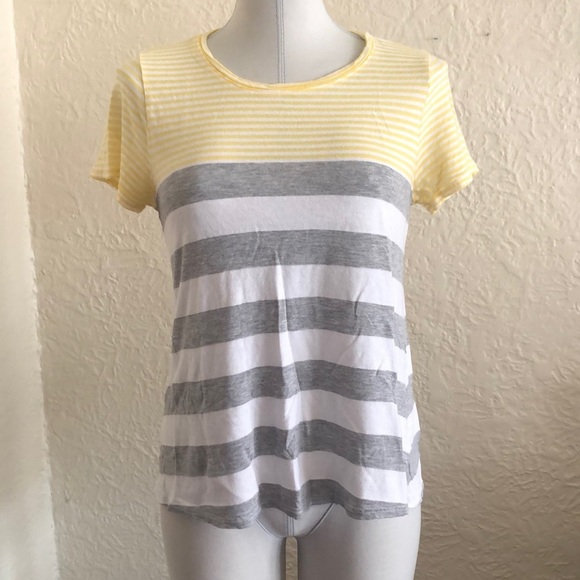 Michael Stars White Gray Yellow Stripe T-Shirt - Picture 1 of 8